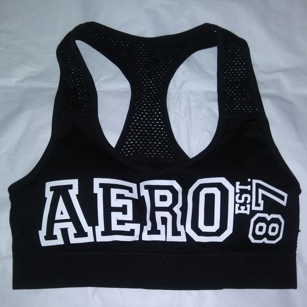 Aeropostale Black Sports Bra Size M NWOT " AERO 87" in White on front